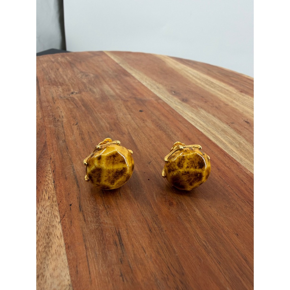 Unbranded Vintage Marbled Resin Clip-On Earrings Women OS Brown Gold Statement